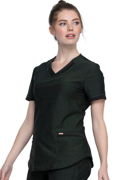 Curved Hemline V-Neck Scrub Top - Olive Branch