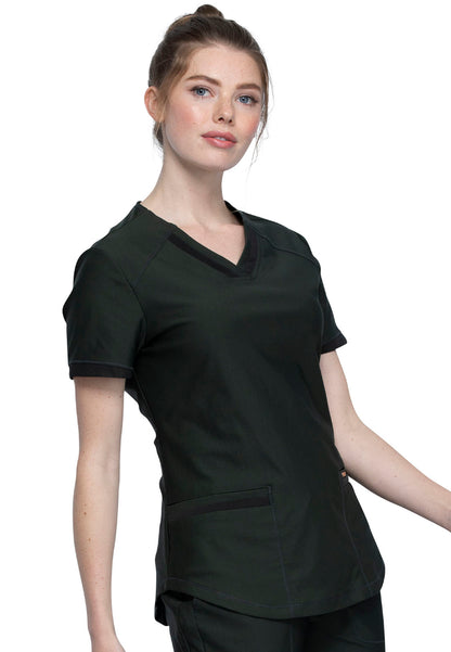 Curved Hemline V-Neck Scrub Top - Olive Branch