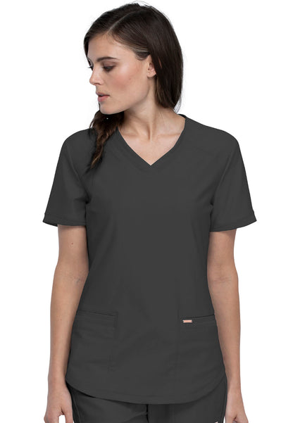 Curved Hemline V-Neck Scrub Top - Pewter