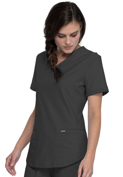 Curved Hemline V-Neck Scrub Top - Pewter
