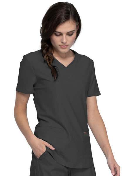 Curved Hemline V-Neck Scrub Top - Pewter