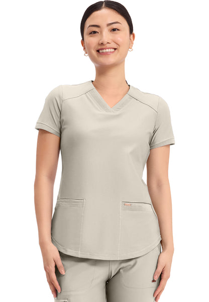 Curved Hemline V-Neck Scrub Top - Summer Sand