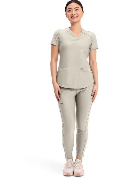 Curved Hemline V-Neck Scrub Top - Summer Sand