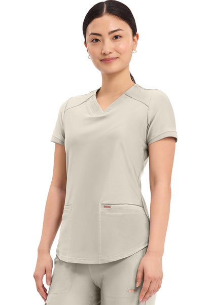 Curved Hemline V-Neck Scrub Top - Summer Sand