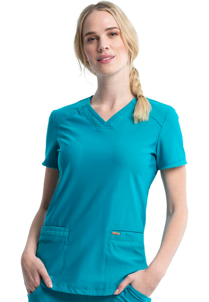 Curved Hemline V-Neck Scrub Top - Teal