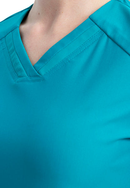Curved Hemline V-Neck Scrub Top - Teal