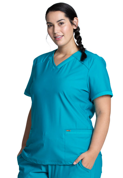 Curved Hemline V-Neck Scrub Top - Teal