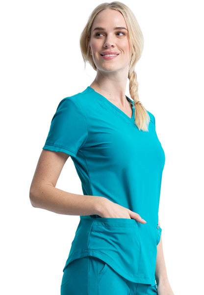Curved Hemline V-Neck Scrub Top - Teal