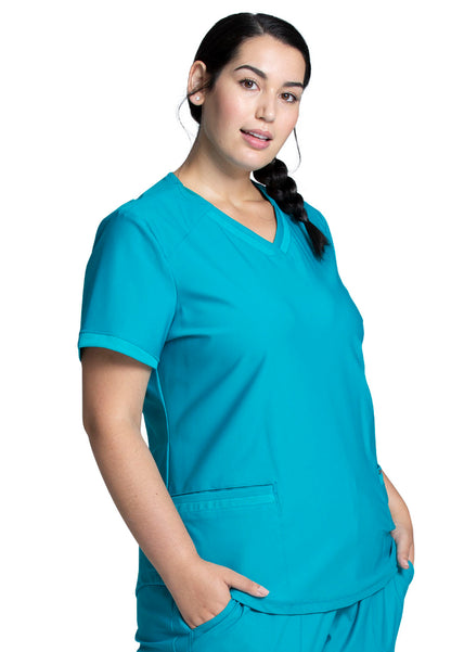 Curved Hemline V-Neck Scrub Top - Teal