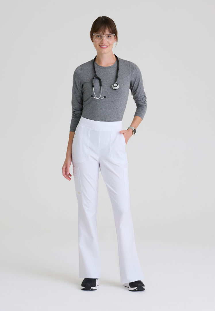 Sky 6-Pocket Flare Leg Scrub Pant - White