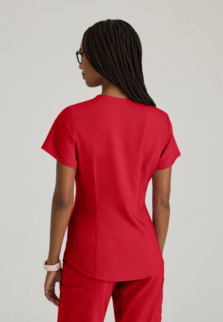 Grey's Anatomy™ Evolve "Rhythm" 2-Pocket Piped V-Neck Top - True Red