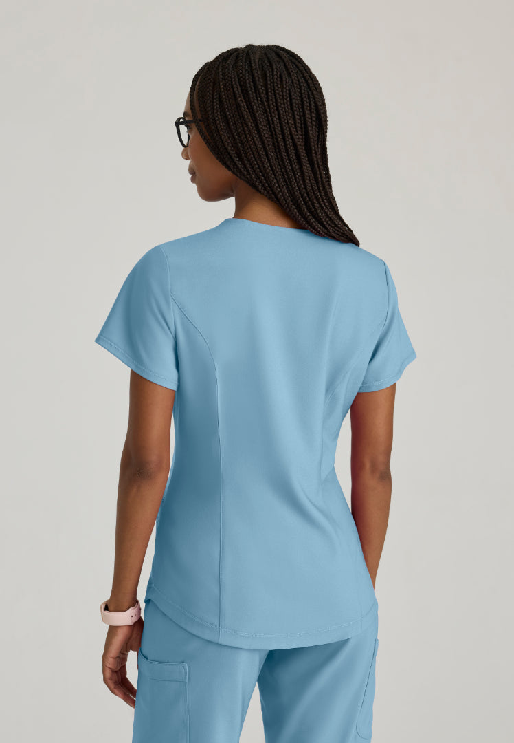 Grey's Anatomy™ Evolve "Rhythm" 2-Pocket Piped V-Neck Top - Ocean Mist