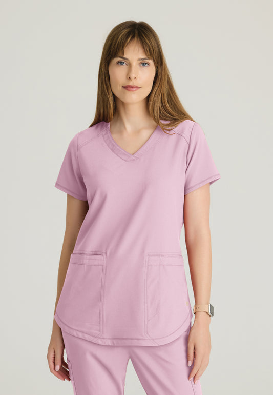 Rhythm 2-Pocket Piped V-Neck Top - Misty Pink