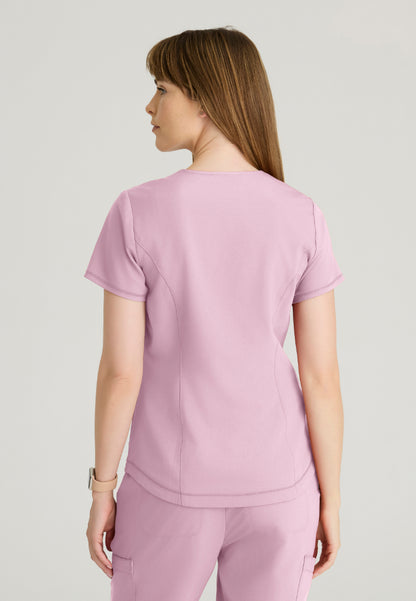 Rhythm 2-Pocket Piped V-Neck Top - Misty Pink