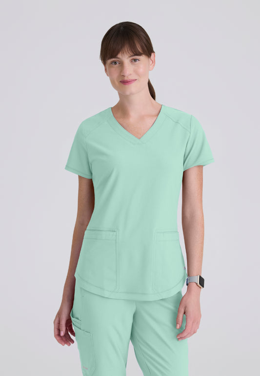 Rhythm 2-Pocket Piped V-Neck Top - Soft Melon