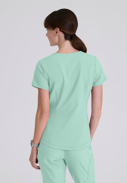 Rhythm 2-Pocket Piped V-Neck Top - Soft Melon