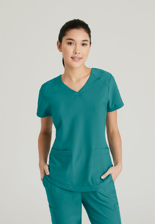 Grey's Anatomy™ Evolve "Rhythm" 2-Pocket Piped V-Neck Top - Teal