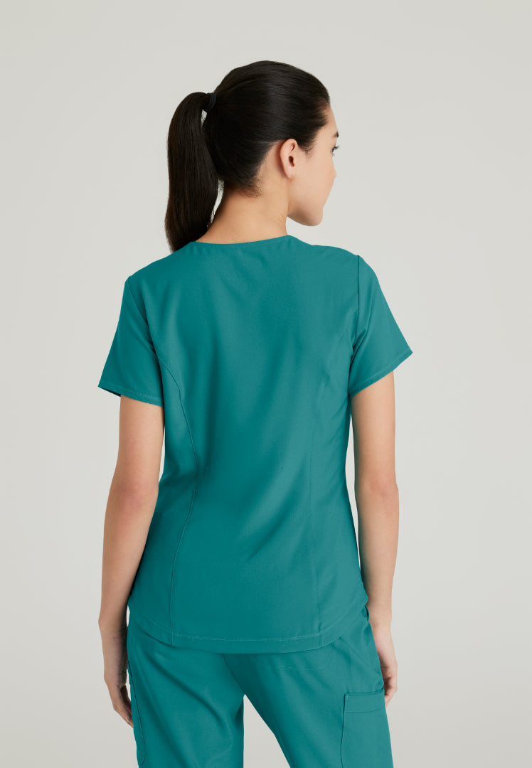 Grey's Anatomy™ Evolve "Rhythm" 2-Pocket Piped V-Neck Top - Teal