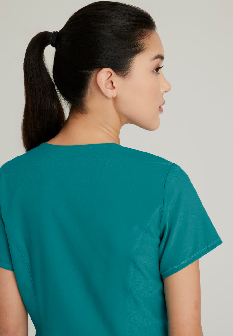 Grey's Anatomy™ Evolve "Rhythm" 2-Pocket Piped V-Neck Top - Teal