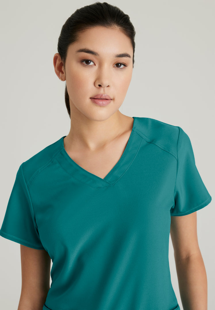 Grey's Anatomy™ Evolve "Rhythm" 2-Pocket Piped V-Neck Top - Teal