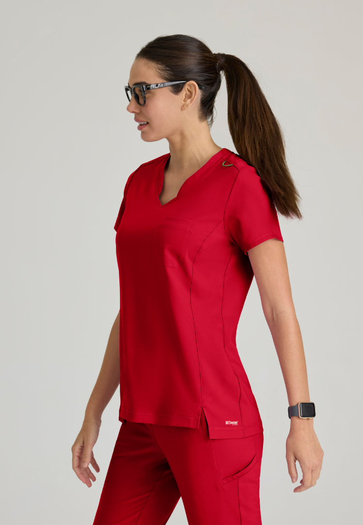 Grey's Anatomy™ Evolve "Sway" Banded V-Neck Tuck-In Top - True Red