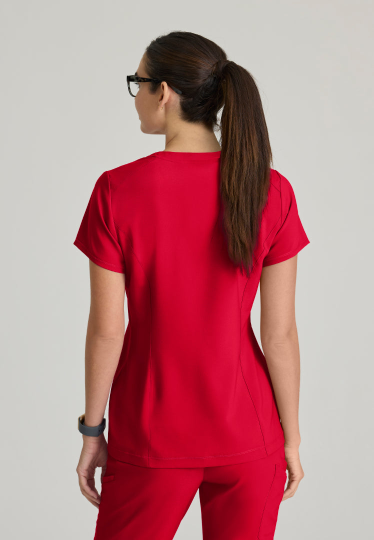 Grey's Anatomy™ Evolve "Sway" Banded V-Neck Tuck-In Top - True Red