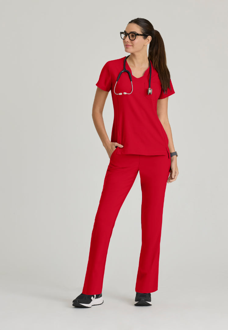 Grey's Anatomy™ Evolve "Sway" Banded V-Neck Tuck-In Top - True Red