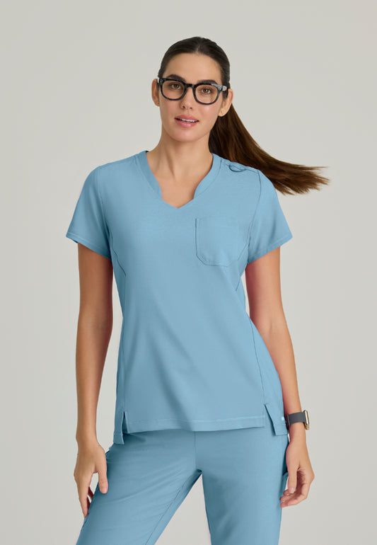 Grey's Anatomy™ Evolve "Sway" Banded V-Neck Tuck-In Top - Ocean Mist