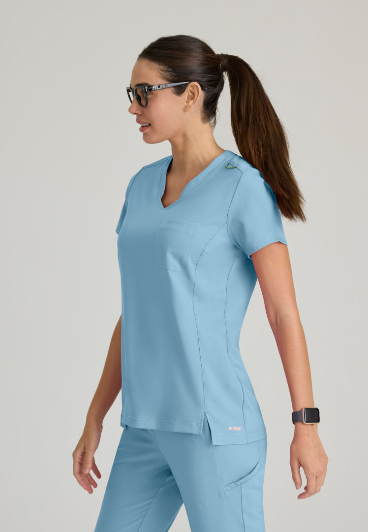 Grey's Anatomy™ Evolve "Sway" Banded V-Neck Tuck-In Top - Ocean Mist