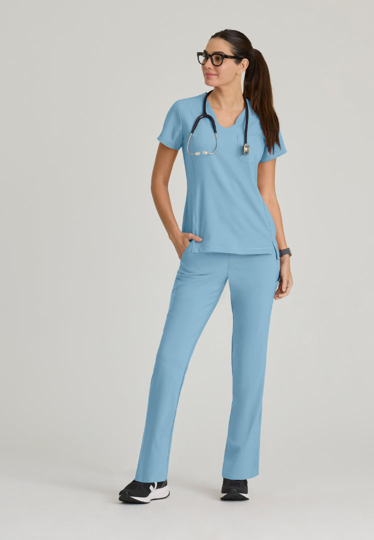 Grey's Anatomy™ Evolve "Sway" Banded V-Neck Tuck-In Top - Ocean Mist