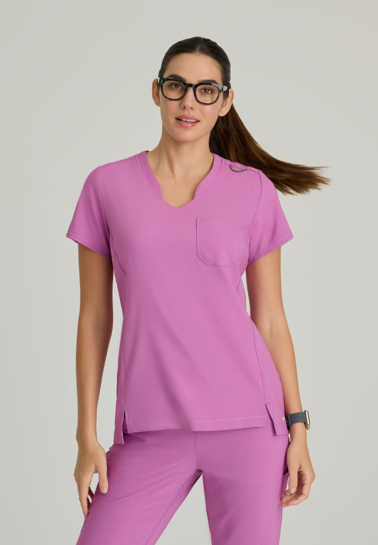 Grey's Anatomy™ Evolve "Sway" Banded V-Neck Tuck-In Top - Twilight Mauve