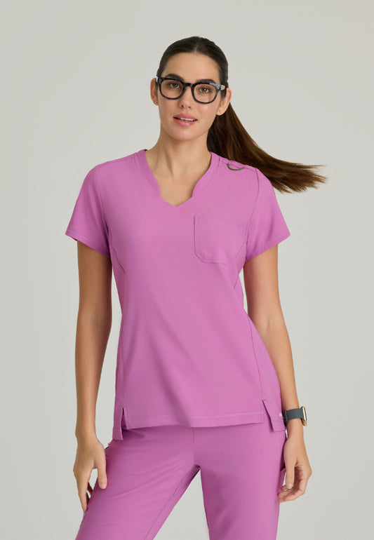 Grey's Anatomy Evolve "Sway" Banded V-Neck Tuck-In Top - Twilight Mauve