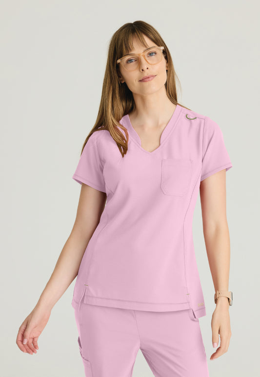 Sway Banded V-Neck Tuck-In Top - Misty Pink