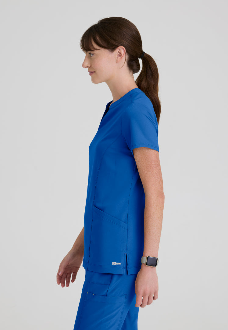 Sky Banded Neck 2-Pocket Top - New Royal