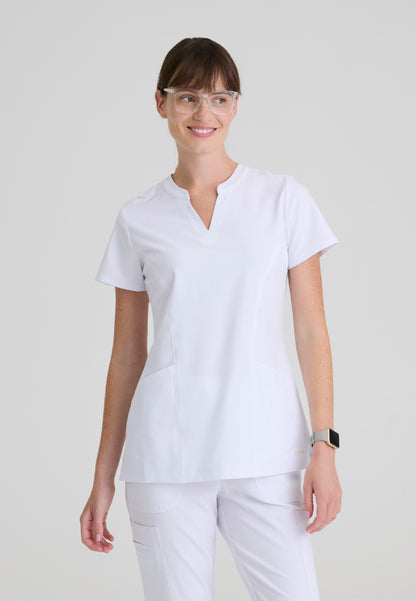 Sky Banded Neck 2-Pocket Top - White