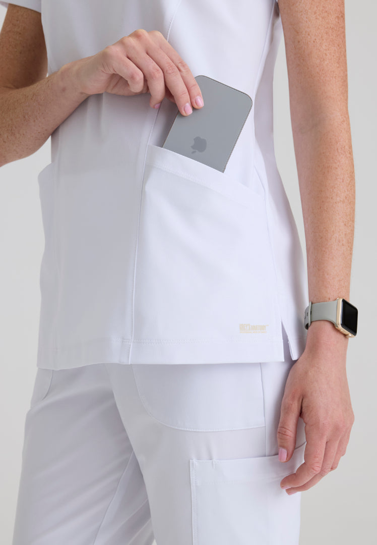 Sky Banded Neck 2-Pocket Top - White