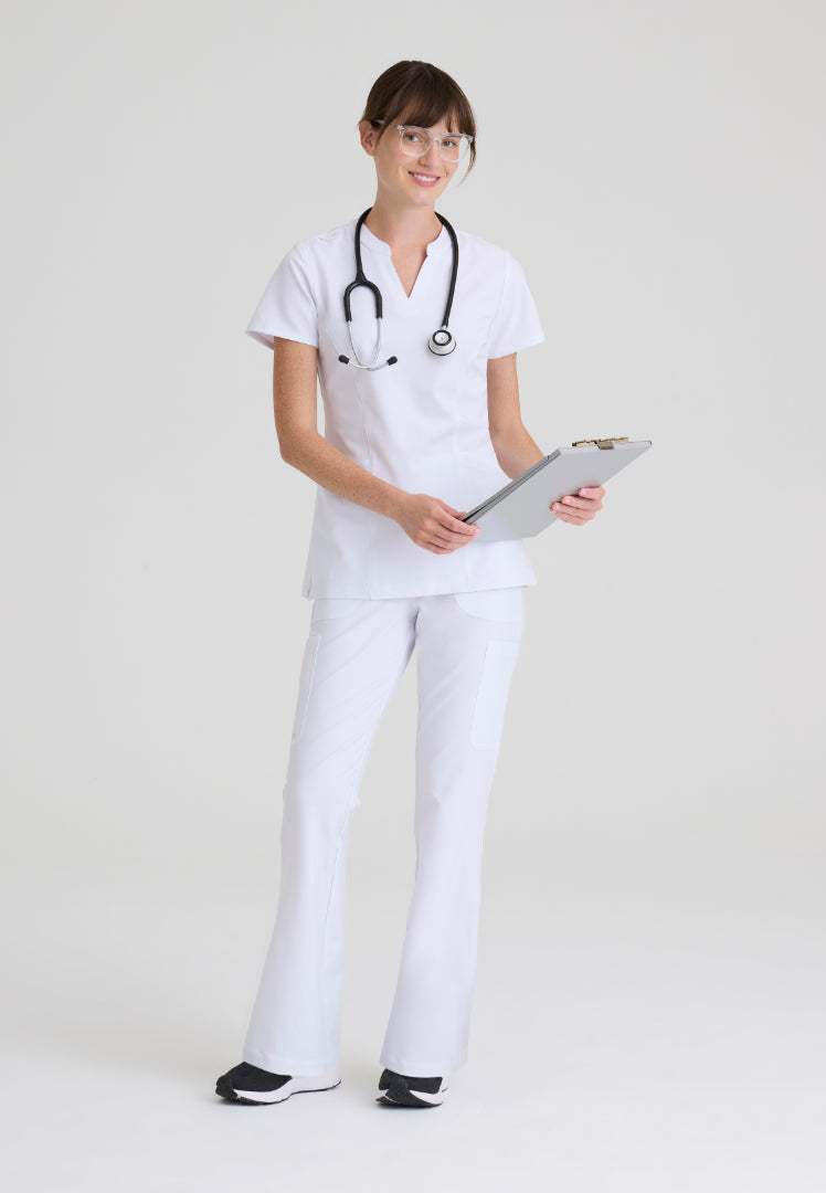 Sky 6-Pocket Flare Leg Scrub Pant - White