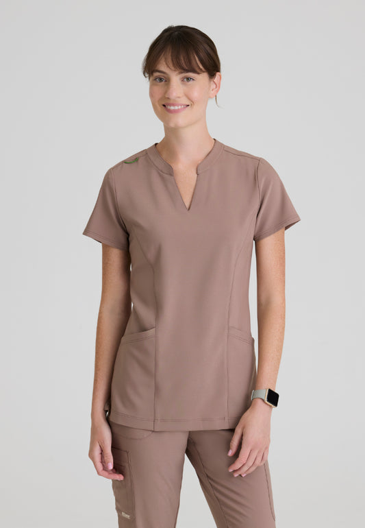 Sky Banded Neck 2-Pocket Top - Driftwood