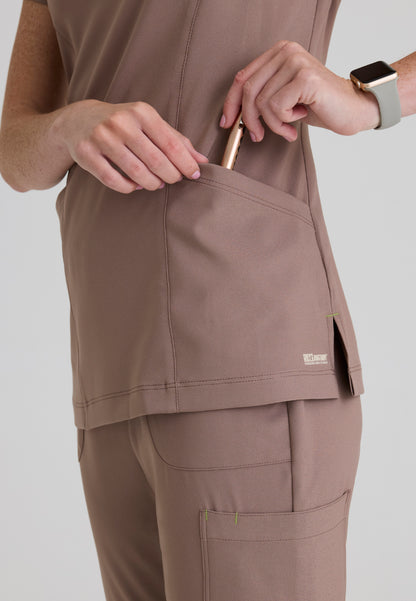 Sky Banded Neck 2-Pocket Top - Driftwood