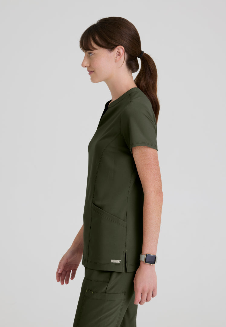Sky Banded Neck 2-Pocket Top - Fern