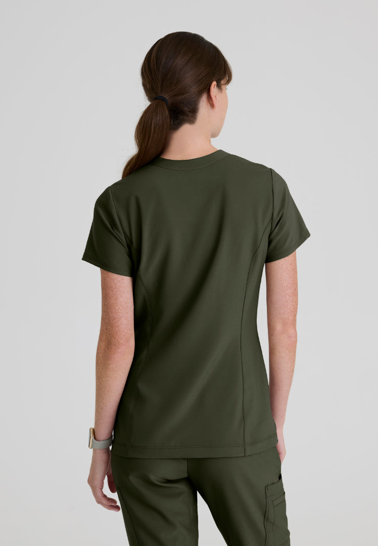Sky Banded Neck 2-Pocket Top - Fern