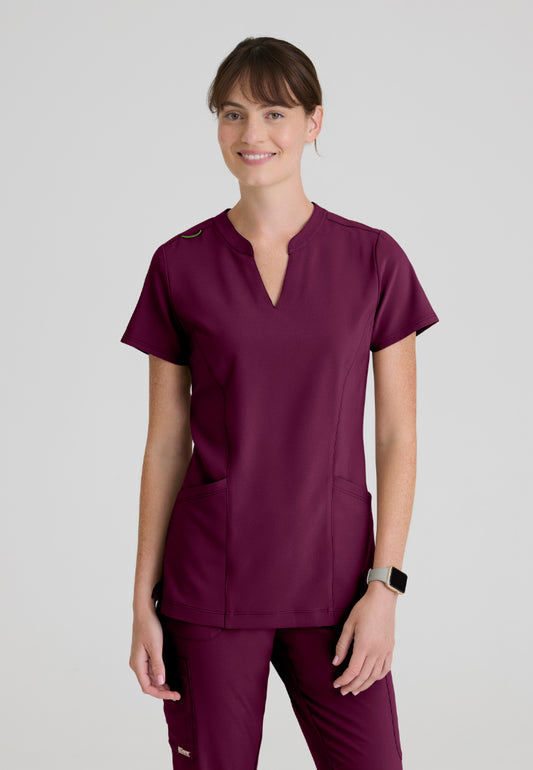 Sky Banded Neck 2-Pocket Top - Wine