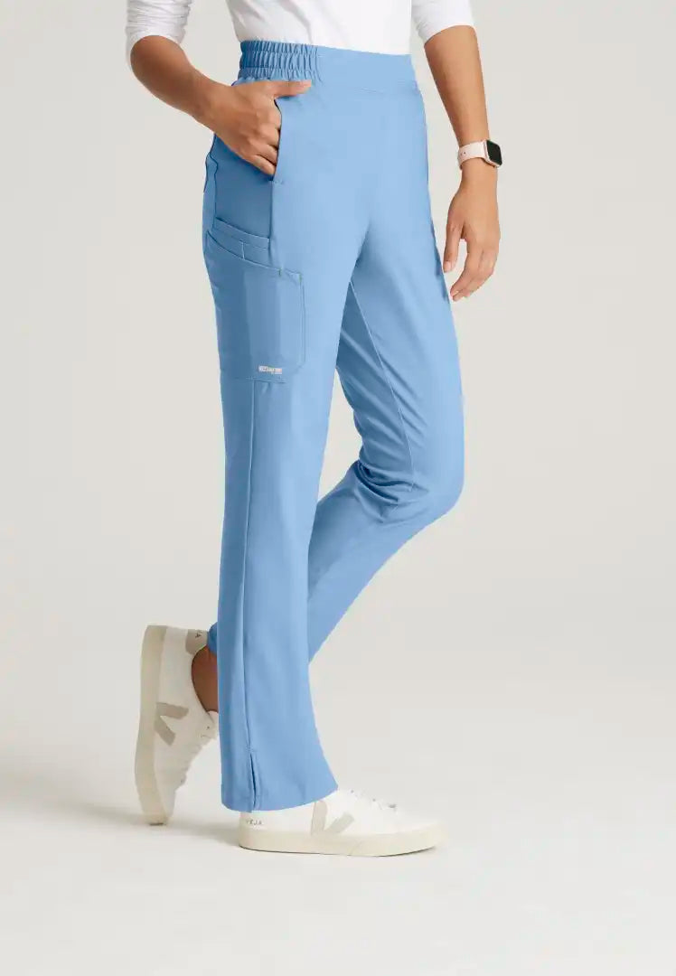 Grey's Anatomy™ Evolve "Cosmo" 6-Pocket Mid-Rise Tapered Leg Pant - Ciel Blue - The Uniform Store