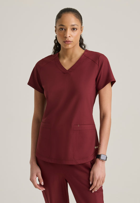 Rhythm 2-Pocket Piped V-Neck Top - Chestnut