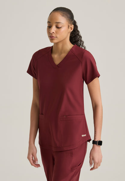 Rhythm 2-Pocket Piped V-Neck Top - Chestnut