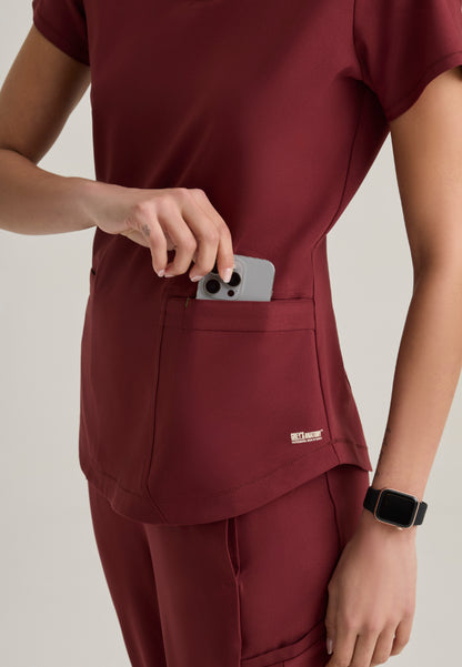 Rhythm 2-Pocket Piped V-Neck Top - Chestnut