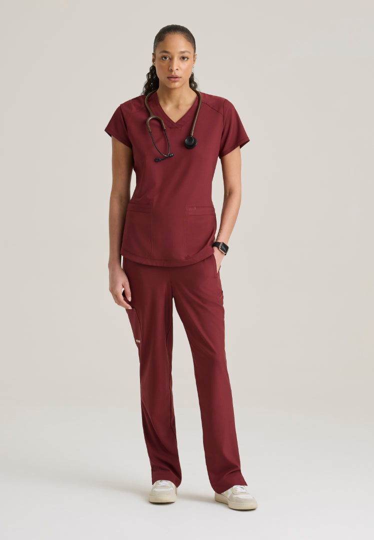 Rhythm 2-Pocket Piped V-Neck Top - Chestnut