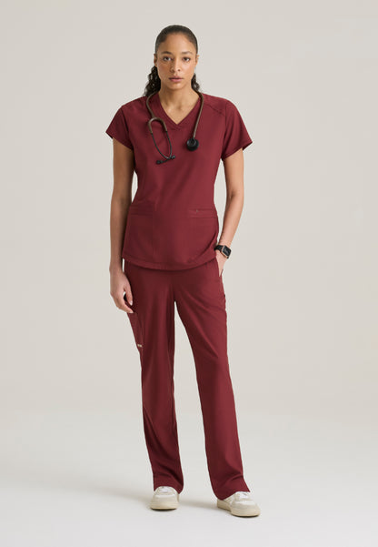 Rhythm 2-Pocket Piped V-Neck Top - Chestnut