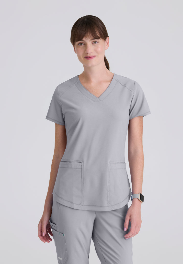 Rhythm 2-Pocket Piped V-Neck Top - Moonstruck
