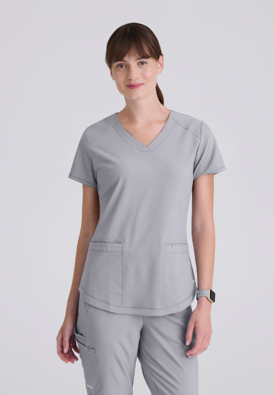 Rhythm 2-Pocket Piped V-Neck Top - Moonstruck